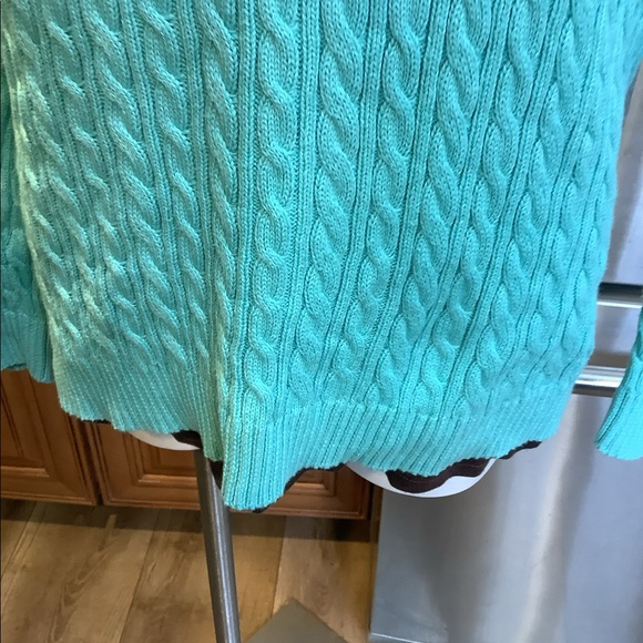 V NECK CABLE DESIGN AQUA SWEATER - Picture 4 of 4